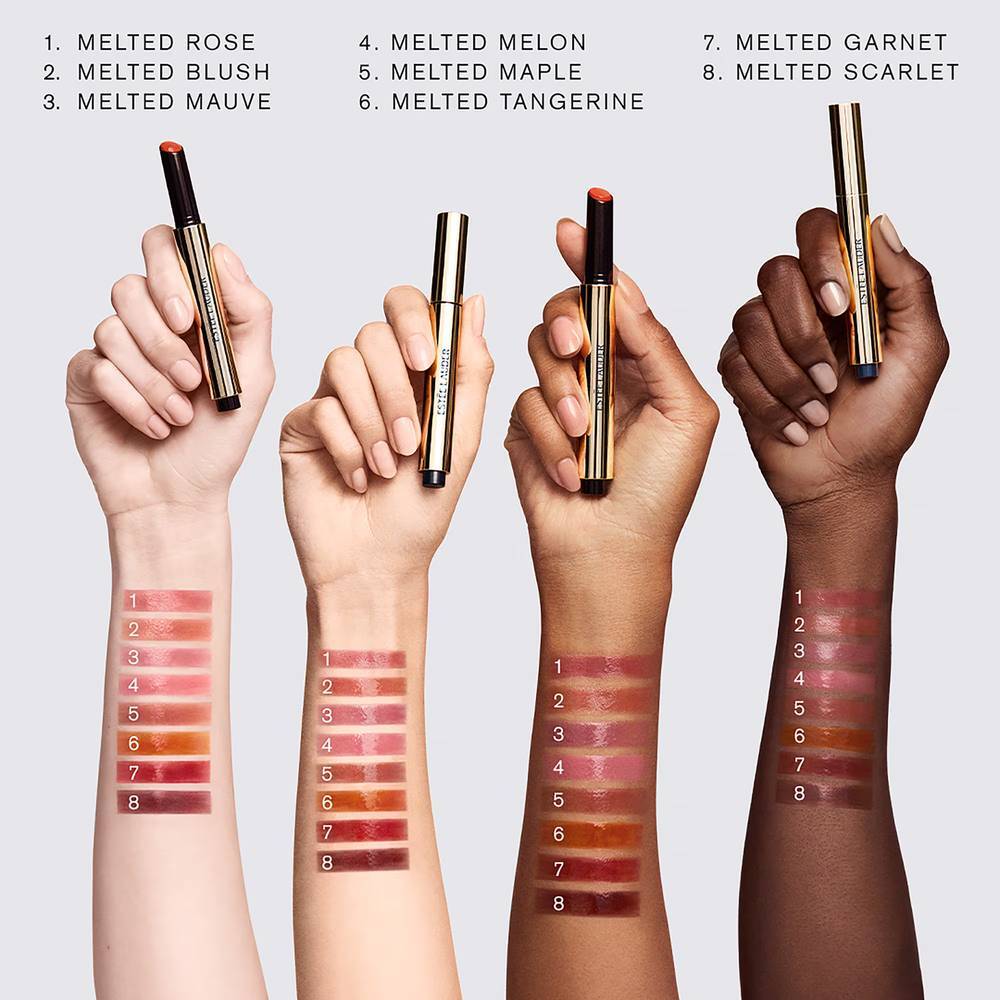 مقایسه سواچ رنگهای Melt-On Glosstick استی لادر از جمله Melted Rose