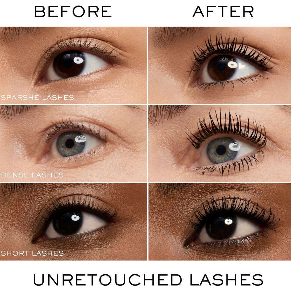  مقایسه قبل و بعد ریمل لانکوم Lash Idôle Curl Goddess روی انواع مژه 